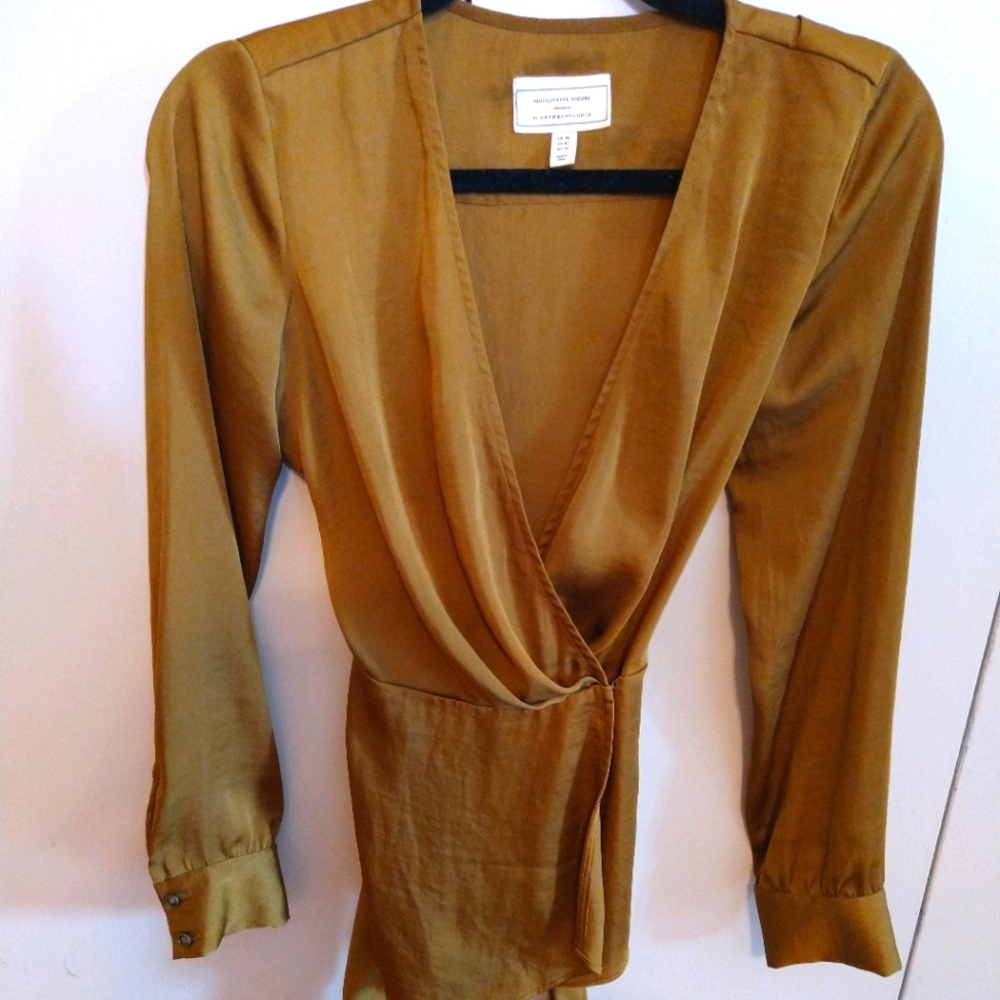 Anthropologie Gold Wrap Blouse